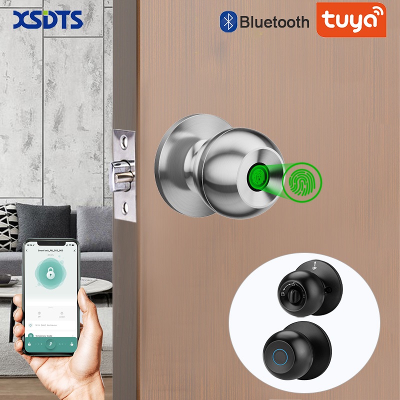 Tuya App ลายนิ้วมือสมาร์ทล็อคบลูทูธ/WIFI ประตูล็อค Keyless Entry Ball ลูกบิดประตู Home House Apartment ทรงกลมล็อค