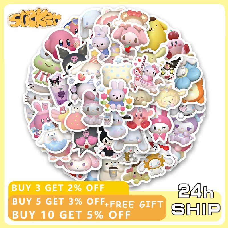 105pcs การ์ตูน Sanrio My Melody Hello Kitty Kuromi สติกเกอร์ DIY โทรศัพท์ตู้เย็นแล็ปท็อป Kawaii สติกเกอร์