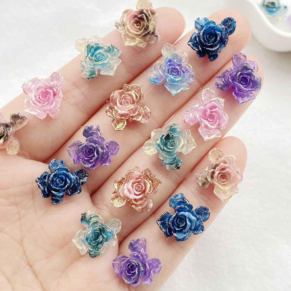 30 ชิ้นเงาที่มีสีสัน Mini Rose Flatback ดอกไม้ - ไม่มีกลิ่น PVC ยางนุ่มสําหรับเล็บ Charms, DIY งานแต่งงาน Scrapbooking & เครื่องประดับหัตถกรรม