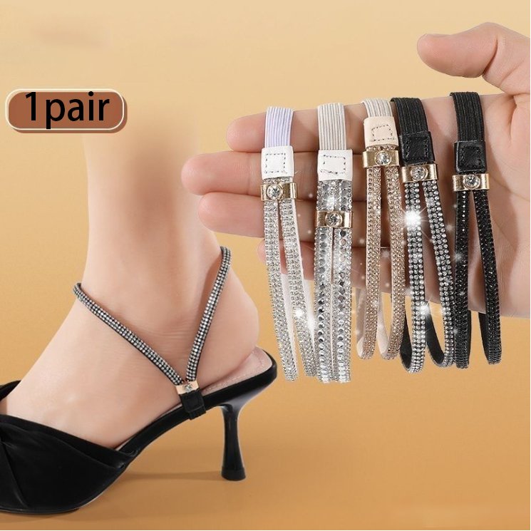 สายรัดข้อเท้า ประดับคริสตัล พลอยเทียม กันหลุด ถอดออกได้ สําหรับรองเท้าส้นสูง 1 คู่