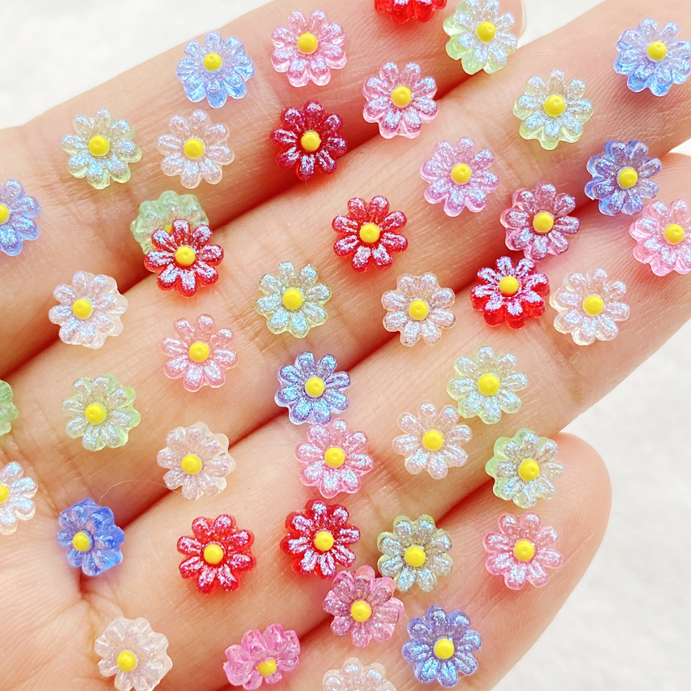 100 ชิ้นผสม Shining Brightly เรซิ่น Mini สีสันแบนกลับดอกไม้ Figurines - เหมาะสําหรับเล็บ, DIY งานแต่งงานสมุดภาพ, งานฝีมือเครื่องประดับ