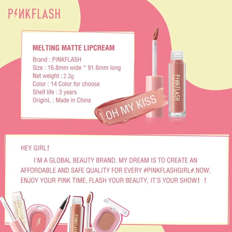 Pinkflash OhMyKiss ลิควิดลิปสติก เนื้อแมตต์ กันน้ำ ติดทนนาน thumbnail 9