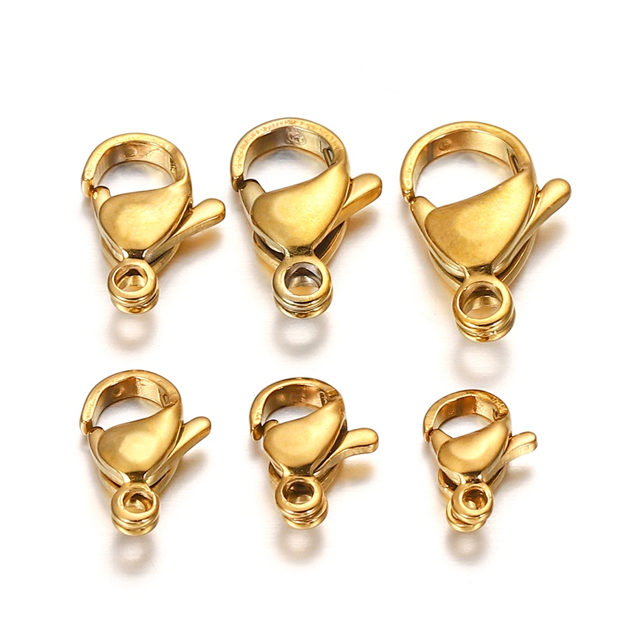 St.kunkka 10 อัน ตะขอก้ามปู สแตนเลสสีทอง ก้ามปูพุกสปริง 18kปุ่มพระเครื่องไทยทองตะขอโซ่หน้ากากจะไม่จางหายสำหรับทำเครื่องประดับ DIY