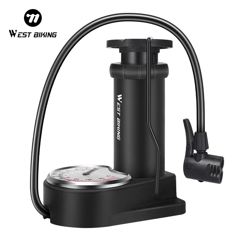 WEST BIKING ที่สูบลมจักรยานแบบพกพา 140PSI พร้อมเครื่องวัดความดันอากาศ ที่สูบลมแบบเท้าสำหรับจักรยานเสือหมอบ จักรยานเสือภูเขา