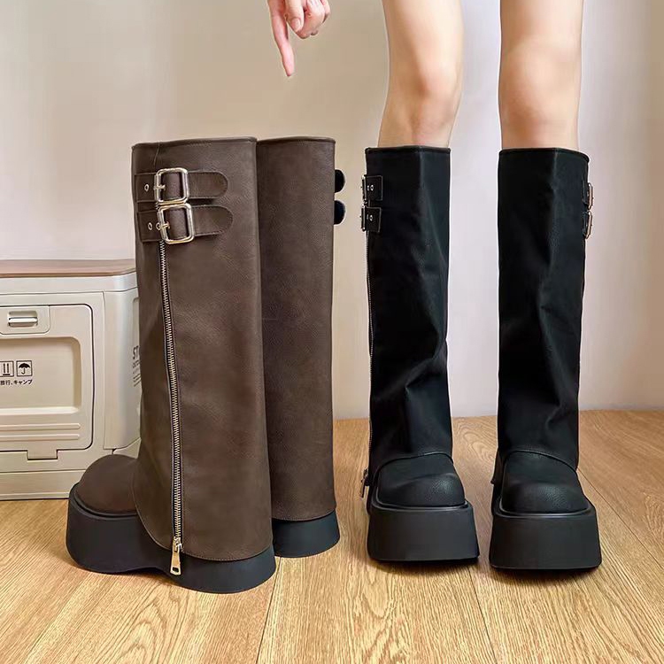 เทรนด์ Mi Mid-Tube Boots Long Boots Casual Soft Sole Fashion Anti-Sli - รูปที่ 2