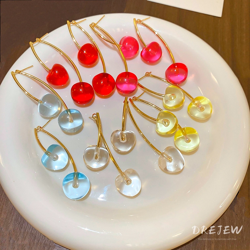 Drejew 925 เข็มเงิน Girly ต่างหูหวานขนาดเล็กสด Dopamine Cherry ต่างหู Hypoallergenic