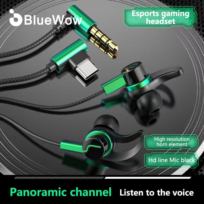 Bluewow แจ็ค 3.5 มม./Type C หูฟังแบบมีสายสากลเสียงสเตอริโอเสียงโทรศัพท์ Esports หูฟังสําหรับเล่นเกม
