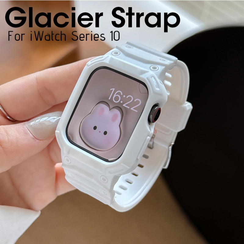 Glacier Armor Strap Soft TPU 2 in 1 Integral Strap + Case Watch Band for iWatch Series 10 46mm 42mm Sport สายซิลิโคนที่ทนทานสําหรับ iWatch Ultra2/Ultra 49mm Series 9/8/7 45mm 44mm