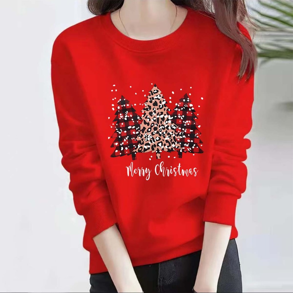 คริสมาสต์ เสื้อแขนยาวคอกลม คริสต์มาส​ เสื้อสเวตเตอร์แขนยาว Unisex Sweater Merry christmas ผ้าCotton 100%