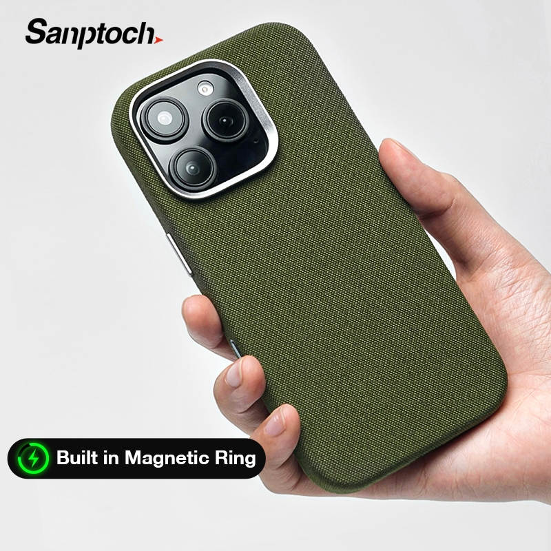 Sanptoch สําหรับแม่เหล็กผ้าใบไนลอนเคสโทรศัพท์สําหรับ iPhone 17 16 15 14 13 Pro Max หรูหราแม่เหล็กสานเนื้อปกหลังสําหรับ iPhone 16 Plus ทหารกันกระแทกป้องกันปลอก