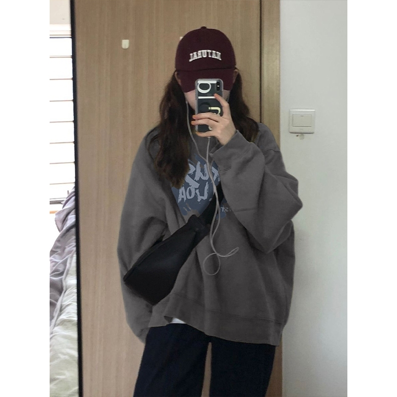 ส่งไวจากไทย SELLDA M-2XL เสื้อฮู้ด ลายพิมพ์ แขนยาว เกาหลี โอเวอร์ไซส์ ผู้หญิง