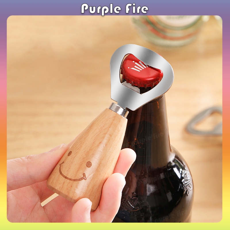 ขายส่ง ที่เปิดขวดเบียร์ สเตนเลส ด้ามจับไม้ รูปหน้ายิ้ม Beer Bottle Opener ที่เปิดขวด ที่เปิดขวดไวน์