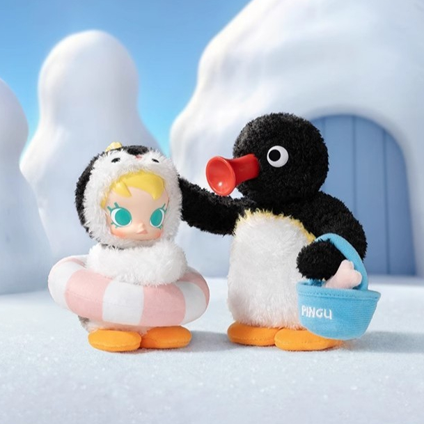 ของแท้ กล่องสุ่ม POPMART Baby Molly x Pingu Happy Fishing Vinyl Plush Pendant Blind Box พวงกุญแจ
