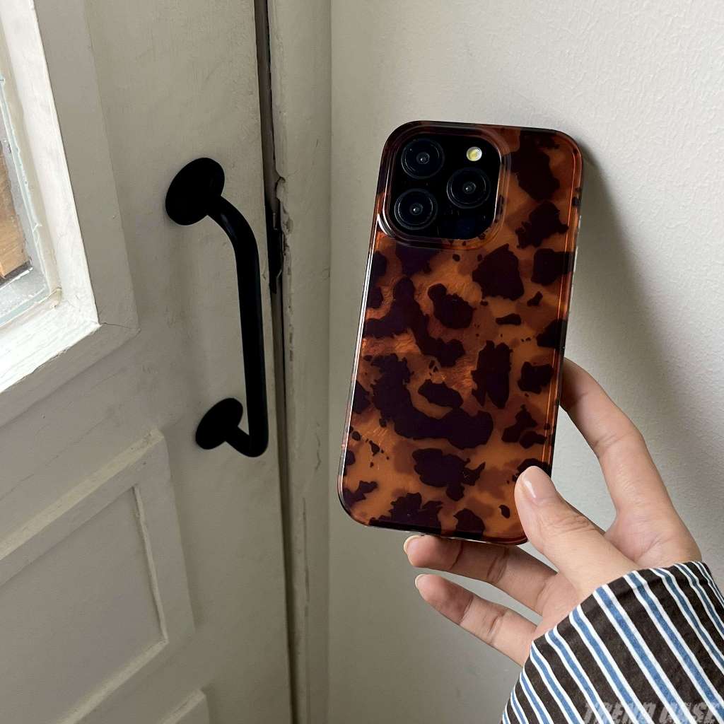 มีสไตล์ Retro Amber Black Splash Ink Glossy Full Coverage เคสโทรศัพท์สําหรับ iPhone 12 13 14 15 16 Pro Max Cover