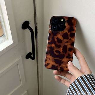 มีสไตล์ Retro Amber Black Splash Ink Glossy Full Coverage เคสโทรศัพท์สําหรับ iPhone 12 13 14 15 16 17 Pro Max Cover