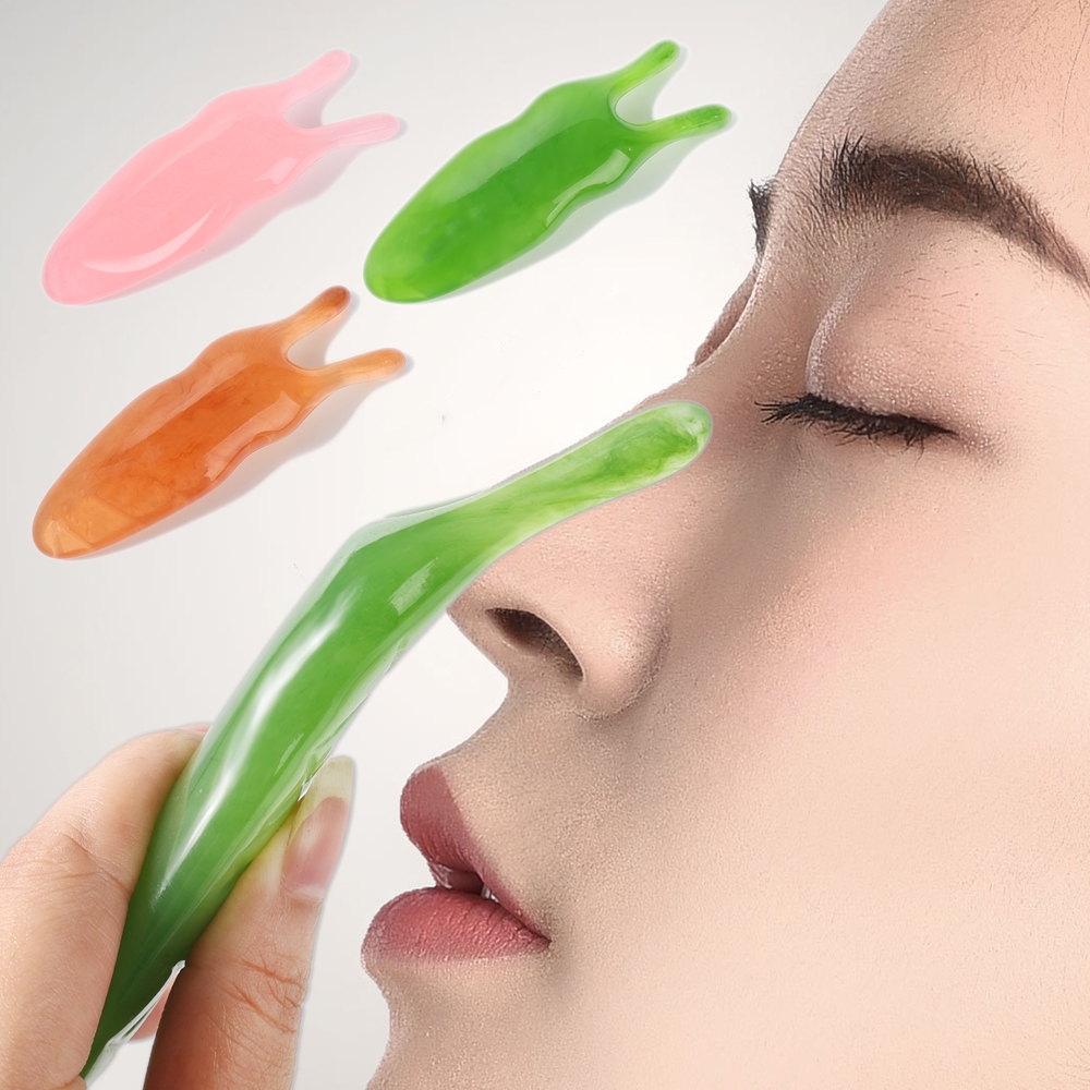 1 ชิ้น Worm Shape Facial Nose Gua Sha เครื่องมือขูด/ จานนวดส้อมรูปตัว Y / เครื่องนวดจมูก / ส่งเสริมการไหลเวียนโลหิต Gua Sha Board / Face Lifting Stone