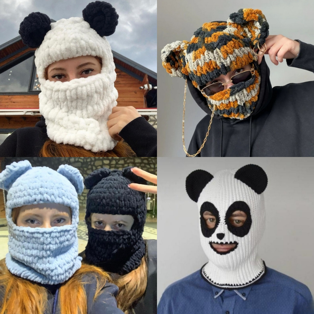 Alia ถักหมวกหมีผ้าโพกศีรษะอุปกรณ์ประกอบฉากภาพ Chenille เส้นด้าย Handmade Headwear