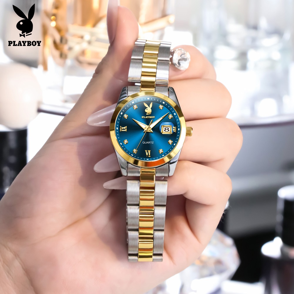 PLAYBOY นาฬกาข้อมือผู้หญิง กันนํา100% สายสเตนเลส นา ฬิกาผู้หญิง'สีขาว สีศา ทอง'เงิน แฟชั่น 3503
