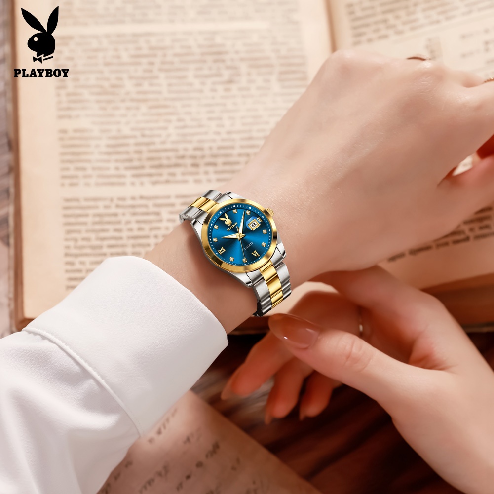 PLAYBOY นาฬกาข้อมือผู้หญิง กันนํา100% สายสเตนเลส นา ฬิกาผู้หญิง'สีขาว สีศา ทอง'เงิน แฟชั่น 3503