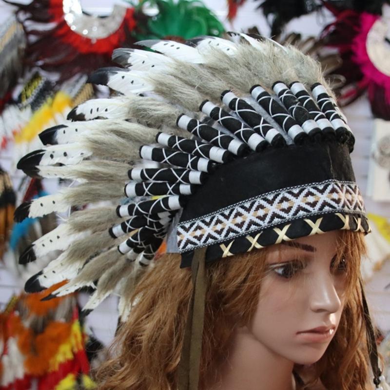 Alia ชาติพันธุ์อเมริกันอินเดีย Feather Headbands ขนนกที่มีสีสัน Handmade อินเดีย Kokohnik Headdress Hairband