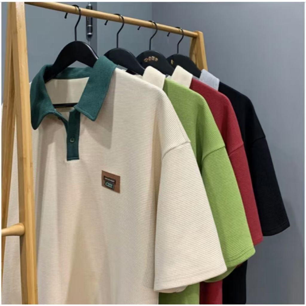 วาฟเฟิล polo ชาย ฤดูร้อน แขนสั้น เสื้อท่อนบน ความรู้สึกของการออกแบบ คนส่วนน้อย เสื้อยืด 844