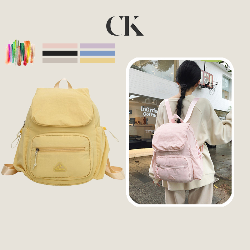 CINVAI&KROZE สุภาพสตรีสีลูกกวาดกระเป๋าเป้，งอเนกประสงค์ความจุขนาดใหญ่นักเรียนน้ำหนักเบาประเป๋าเป้ไนลอนกันน้ำ