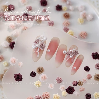 Rou Bao 50 ชิ้นเล็บนุ่มแกะสลัก Rose Camellia ดอกไม้ผสมความงาม Girly เรซิ่น DIY เล็บ Art Charms ตกแต่ง