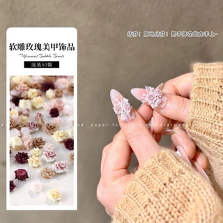Rou Bao 50 ชิ้นเล็บนุ่มแกะสลัก Rose Camellia ดอกไม้ผสมความงาม Girly เรซิ่น DIY เล็บ Art Charms ตกแต่ง