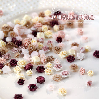 Rou Bao 50 ชิ้นเล็บนุ่มแกะสลัก Rose Camellia ดอกไม้ผสมความงาม Girly เรซิ่น DIY เล็บ Art Charms ตกแต่ง