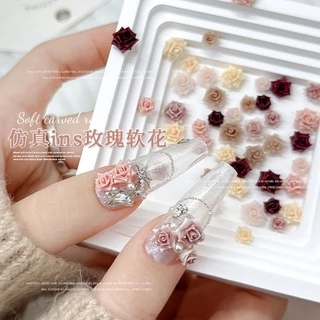 Rou Bao 50 ชิ้นเล็บนุ่มแกะสลัก Rose Camellia ดอกไม้ผสมความงาม Girly เรซิ่น DIY เล็บ Art Charms ตกแต่ง