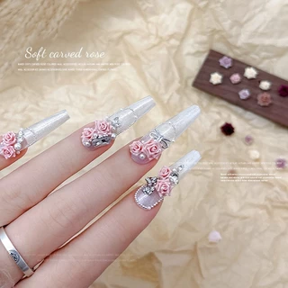 Rou Bao 50 ชิ้นเล็บนุ่มแกะสลัก Rose Camellia ดอกไม้ผสมความงาม Girly เรซิ่น DIY เล็บ Art Charms ตกแต่ง