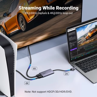UGREEN 2 IN 1 HDMI to USB Video & Audio Capture Card 4K 30Hz Loop-out 2K 30Hz Capture Video Recording Live Streaming สําหรับ Windows mac OS OBS