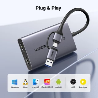 UGREEN 2 IN 1 HDMI to USB Video & Audio Capture Card 4K 30Hz Loop-out 2K 30Hz Capture Video Recording Live Streaming สําหรับ Windows mac OS OBS