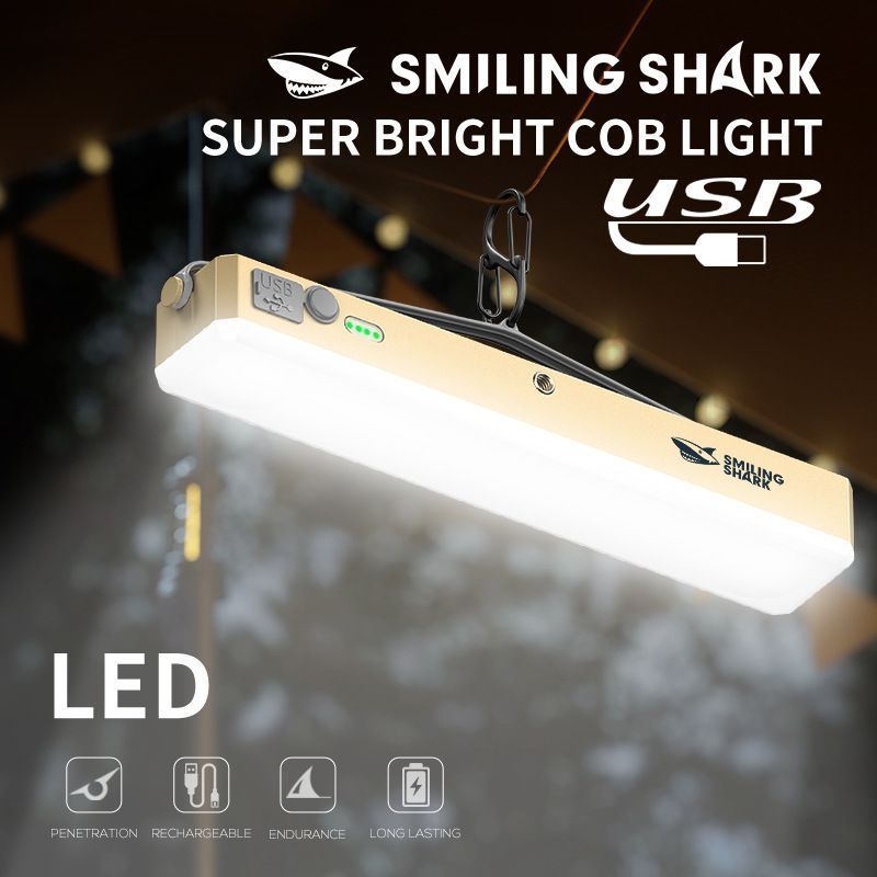 Smiling SHARK พลังงานแสงอาทิตย์ชาร์จ Camping Light ไฟฉุกเฉินเต็นท์โคมไฟ