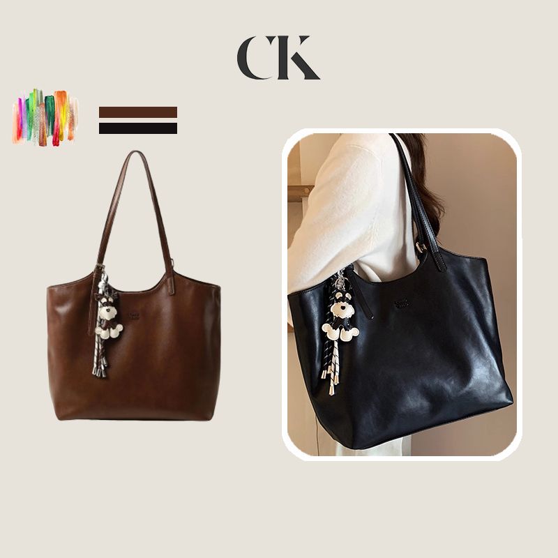 CINVAI&KROZE กระเป๋าโท้ทสีทึบย้อนยุคกระเป๋าสะพายผู้หญิงความจุสูง