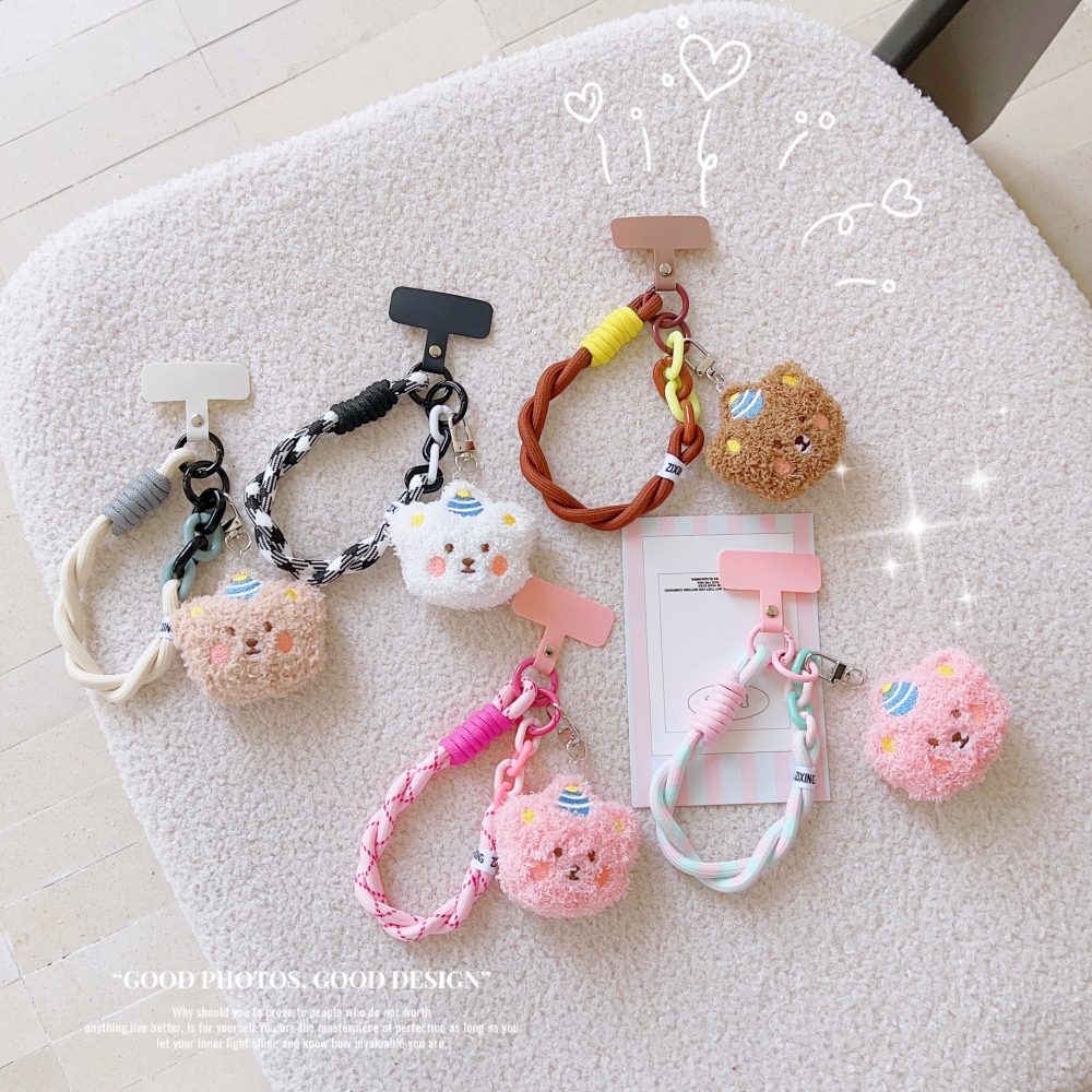 น่ารักการ์ตูน 3D ตุ๊กตา Fuzzy หมีโทรศัพท์คลิปสายรัดข้อมือ Anti-Lost Lanyard เครื่องประดับสาวผู้หญิง