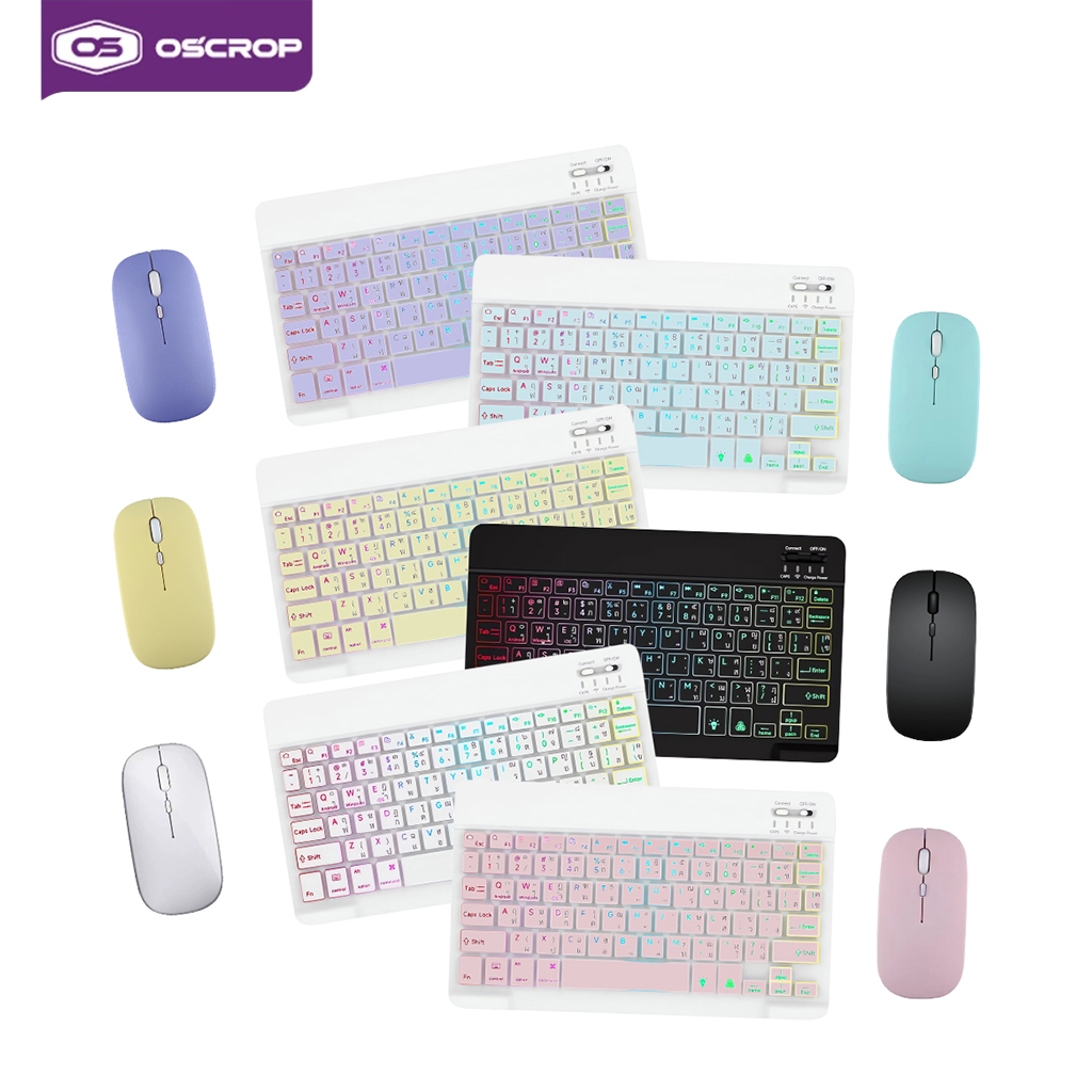 คีย์บอร์ดไทย ใหม่แบ็คไลท์ไล่โทนสี Bluetooth keyboard,เมาส์ไร้สาย คีย์บอร์ดไร้สาย ใช้ได้กับ/คอมพิวเตอร์ พกพาง่าย