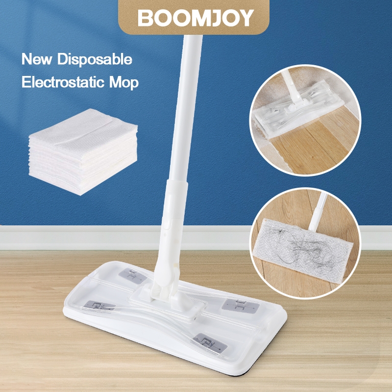 BOOMJOY ไม้ถูพื้นแบบใช้แล้วทิ้งไม้ถูพื้นแบบแบนไฟฟ้าสถิตเหมาะสําหรับทําความสะอาดขนสัตว์เลี้ยงฝุ่น