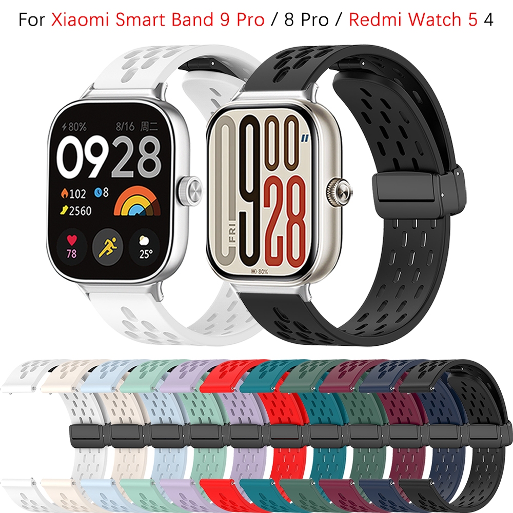 สายรัดเข็มกลัดแม่เหล็กสําหรับ Xiaomi Smart Band 10 Pro / 9 Pro / 8 Pro ซิลิโคนอ่อนนุ่มระบายอากาศสําหรับ Redmi Watch 6 5 4 นาฬิกา