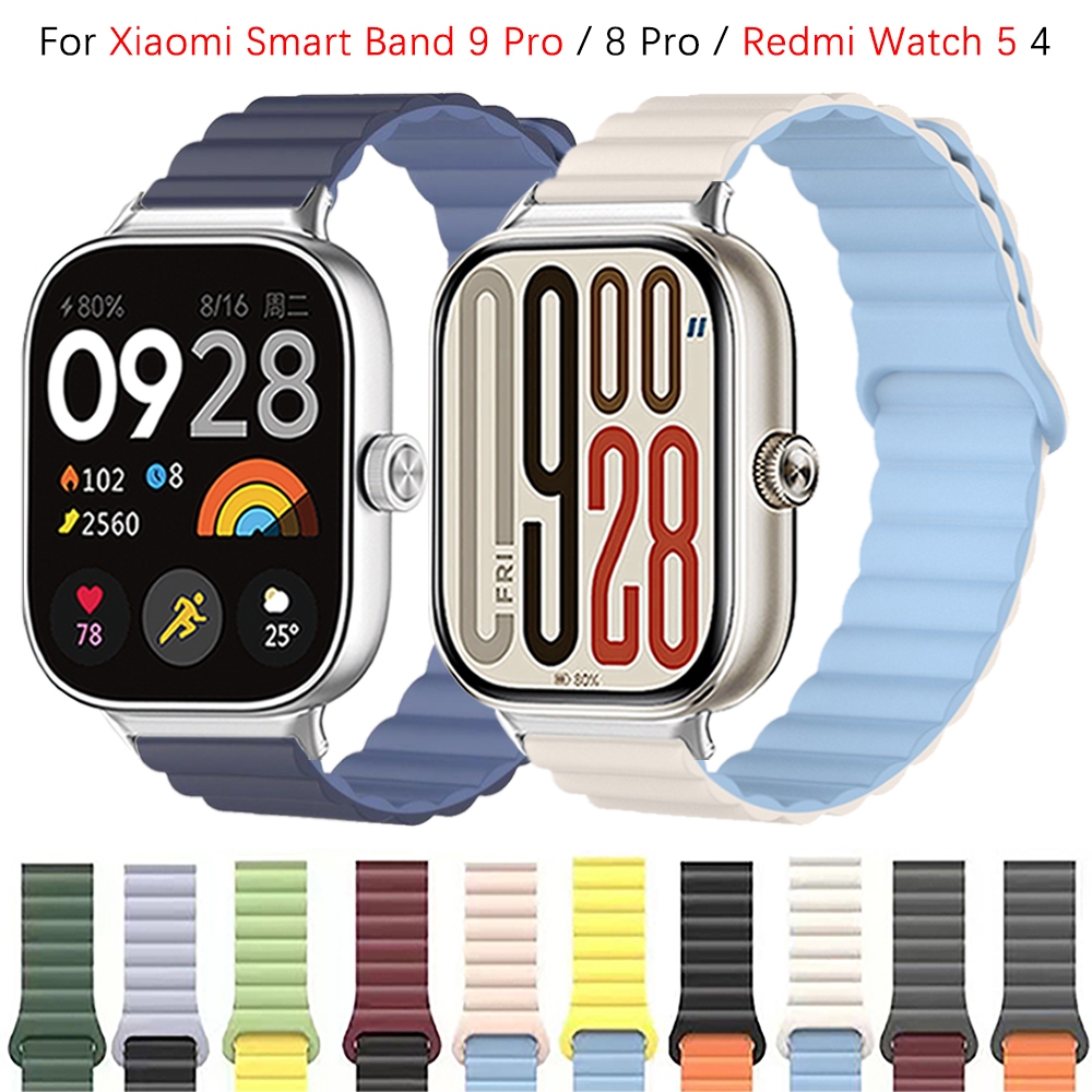 ซิลิโคนสายรัดห่วงแม่เหล็กสําหรับ Xiaomi Smart Band 10 Pro / 9 Pro / 8 Pro สร้อยข้อมือสมาร์ทวอทช์สําหรับ Redmi Watch 6 5 4 สายซิลิโคนอ่อนนุ่ม