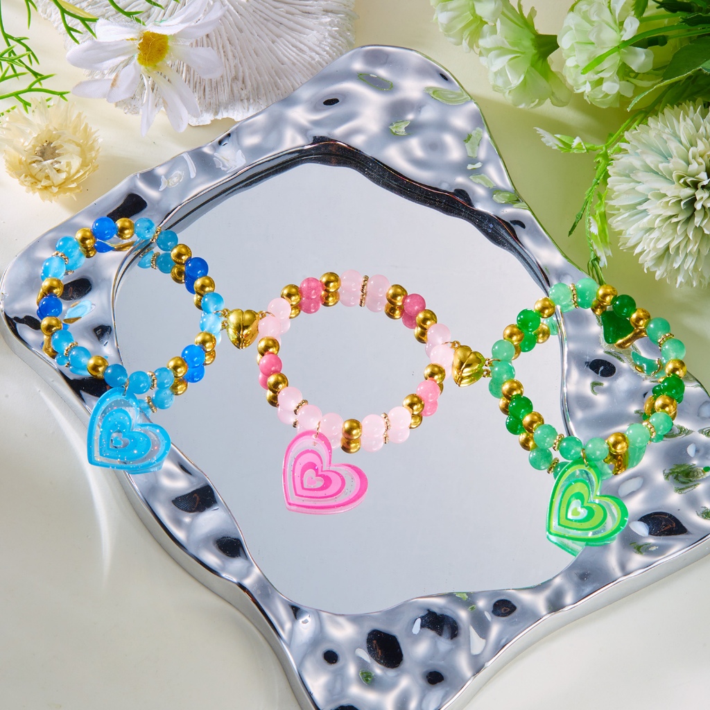 3 ชิ้น/เซ็ต Powerpuff Girls Handmade Love สร้อยข้อมือลูกปัดหัวใจสร้อยข้อมือแม่เหล็กสําหรับของขวัญมิตรภาพแฟชั่นเครื่องประดับคู่ของขวัญวันวาเลนไทน์สีชมพูสีเขียวลูกปัดสีฟ้า
