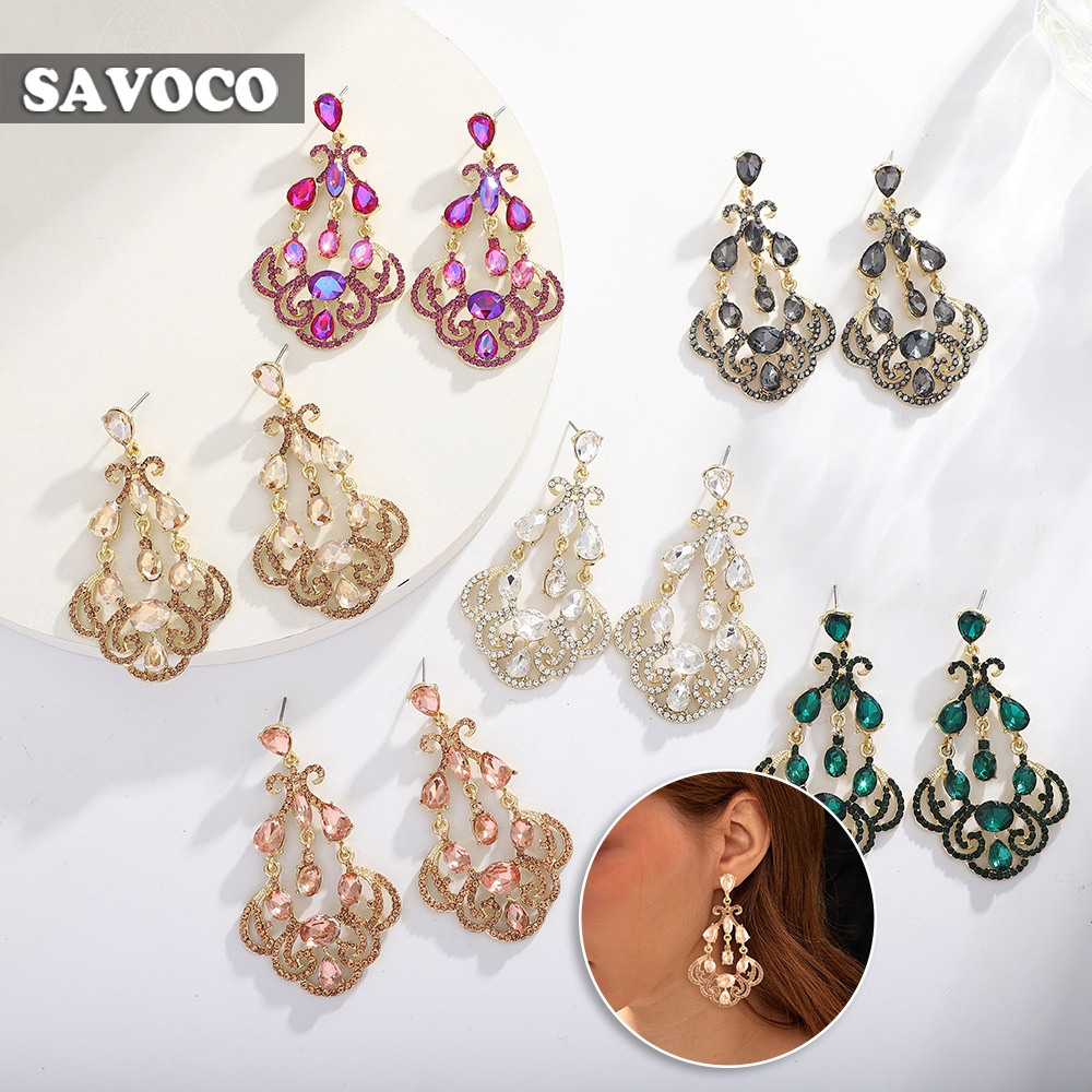 Savoco Vintage คริสตัล Drop ต่างหูหลากสีบุคลิกภาพต่างหูสําหรับผู้หญิงเครื่องประดับของขวัญอุปกรณ์เสริม SE160