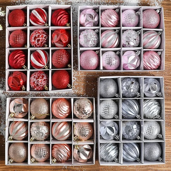 12 ชิ้นตกแต่งคริสต์มาสลูกแพคเกจแขวน Xmas Tree ตกแต่งElectroplating Xmas Decors Party ตกแต่ง Ball endant ของขวัญกล่อง 2026