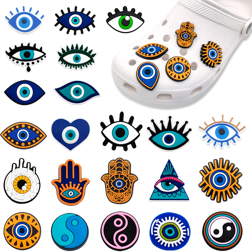 รูปแบบตารองเท้า Charms อุปกรณ์เสริม DIY สําหรับตกแต่ง PVC Fit to Bubble Slides รองเท้าแตะ