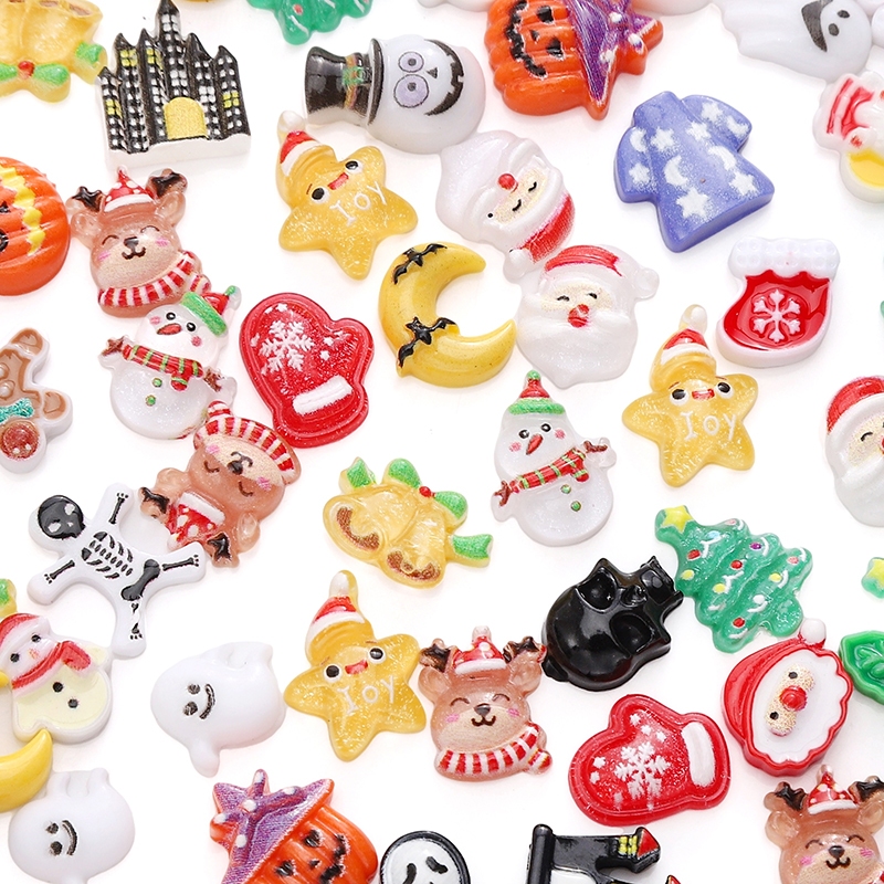 ชิ้นส่วนตกแต่งเรซินวันคริสต์มาสและฮาโลวีน ขนาด 8-11 มม. สำหรับ DIY เคสโทรศัพท์และงานฝีมือ