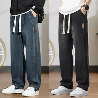 M-3XL กางเกงยีนส์ผู้ชายกระบอก เกาหลี แฟชั่น วินเทจ ทรงหลวม สแลคกางเกงขายาวผู้ชาย