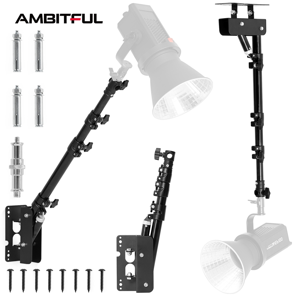 Ambitful Mini Wall Mount Boom Arm 43-110 ซม. ความยาวปรับได้ 180° สกรู 1/4 และ 3/8 แนวนอน