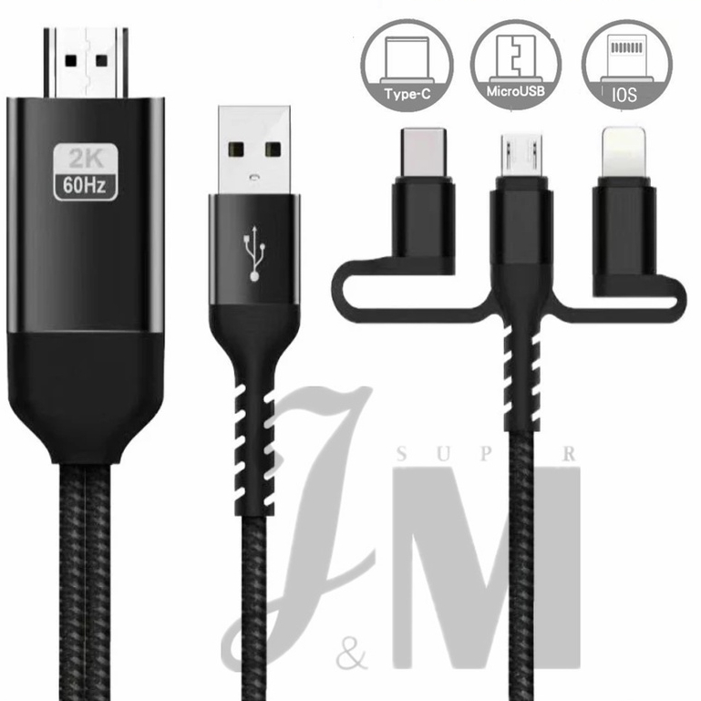 3 in 1 สายเคเบิล HDTV 2K เชื่อมต่อหน้าจอ เป็น HDMI เข้ากันได้กับ HD TV โปรเจคเตอร์เสียง วิดีโอ อะแดปเตอร์แปลง สําหรับ Samsung Xiaomi