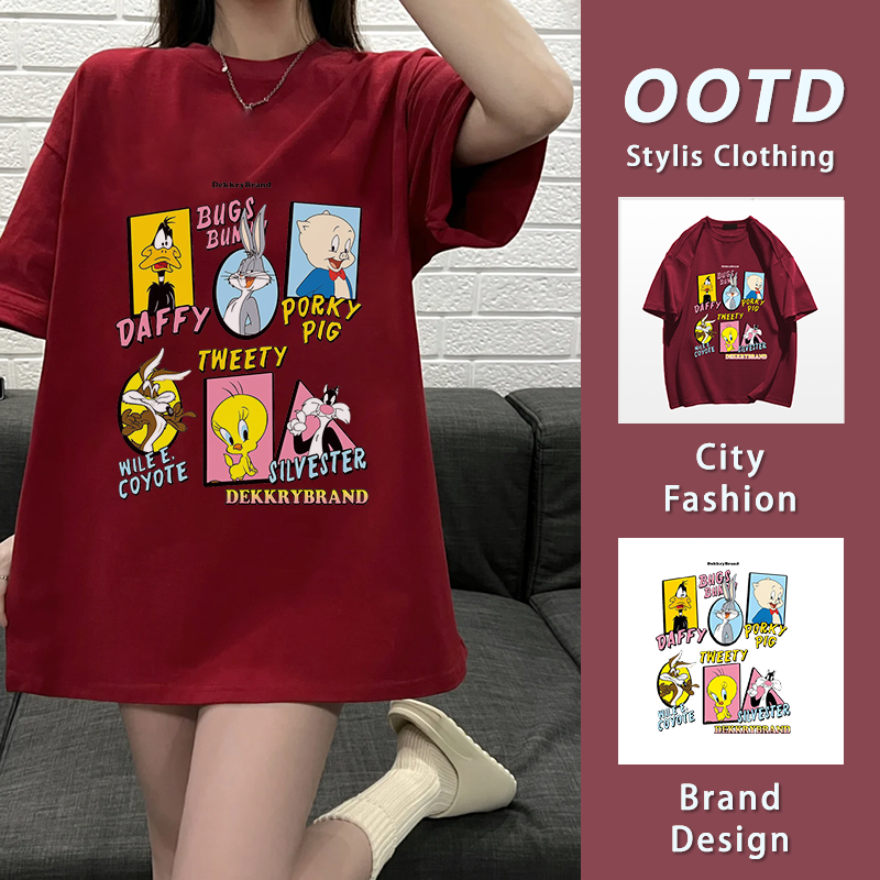 เสื้อยืดแขนสั้นลายการ์ตูนสำหรับผู้หญิงรุ่นใหม่ ฤดูร้อน ขนาดหลวม สไตล์แฟชั่นสำหรับสาวๆเก๋ๆ YG982