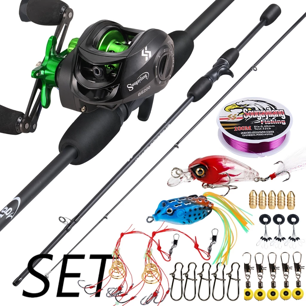 Sougayilang เบ็ดตกปลา Reel Line Lure ชุดหล่อ 1.8M 5-10LB 7.2:1 รอก BC เบ็ดตกปลา UL Carbon ครบชุด